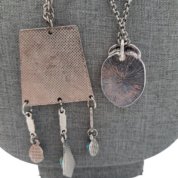 Costume Jewelry Boho Faux Turquoise Silver Tone Necklace Ring Earrings Vtg Mod - Picture 5 of 14